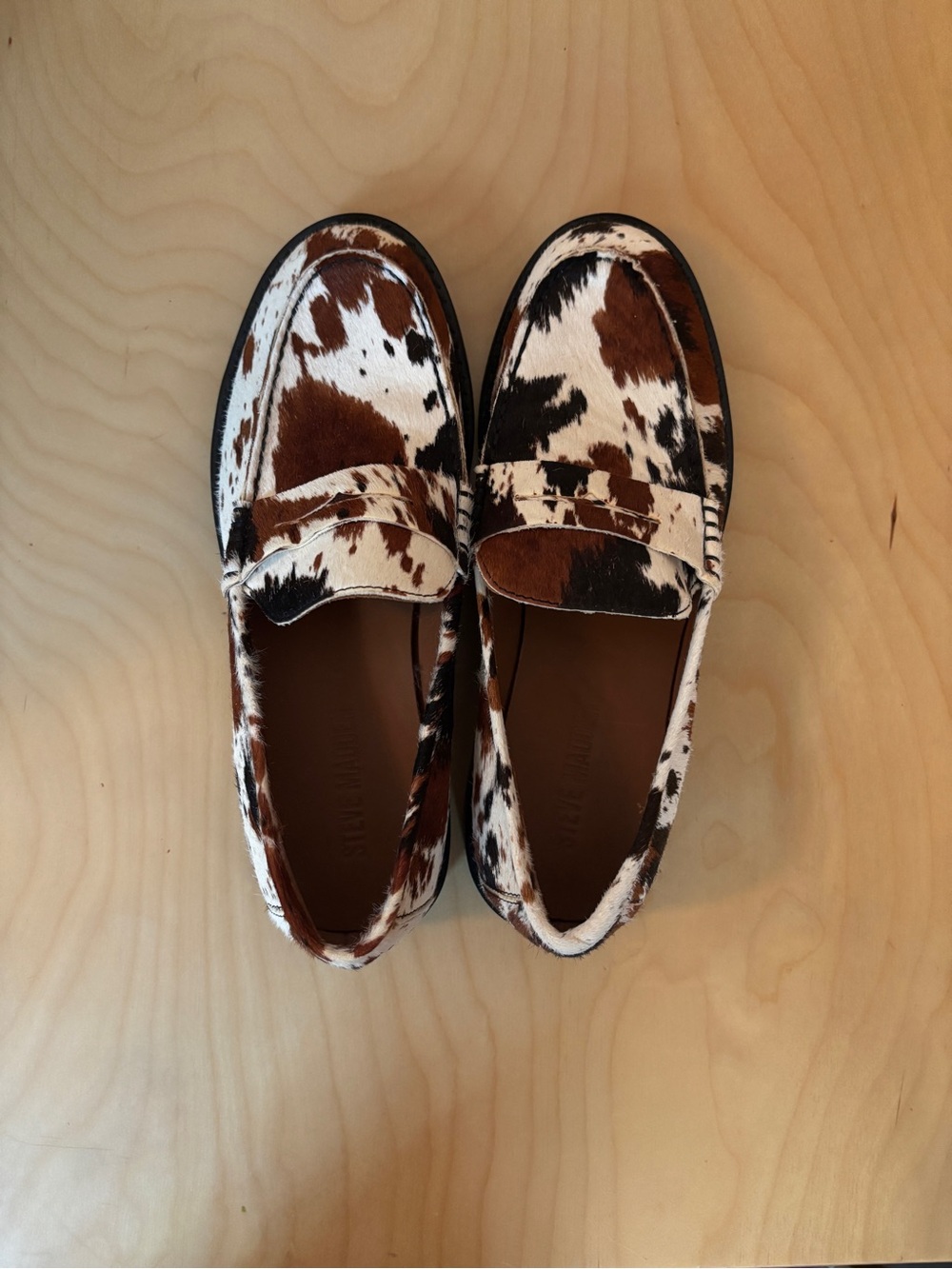 Steve Madden Madison Brown Cow Print Loafers - Picture 2 of 6